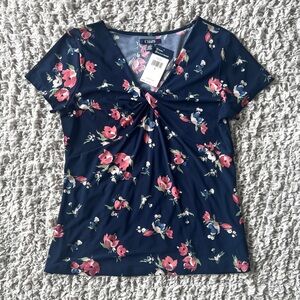 Chaps  Navy and Pink Floral Short Sleeve Top size L